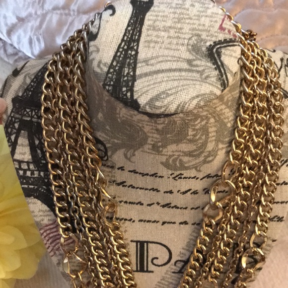 GRAZIANO GOLDTONE MULTI CHAIN STATEMENT NECKLACE - Picture 8 of 16